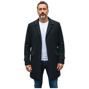 Anthony London Black Pea Coat XL Wool Single Breasted Classic Fisherman Jacket